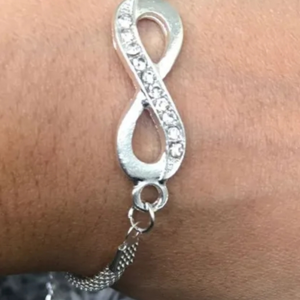 White Rhinestone Infinity Silver Bracelet. - Picture 3 of 4